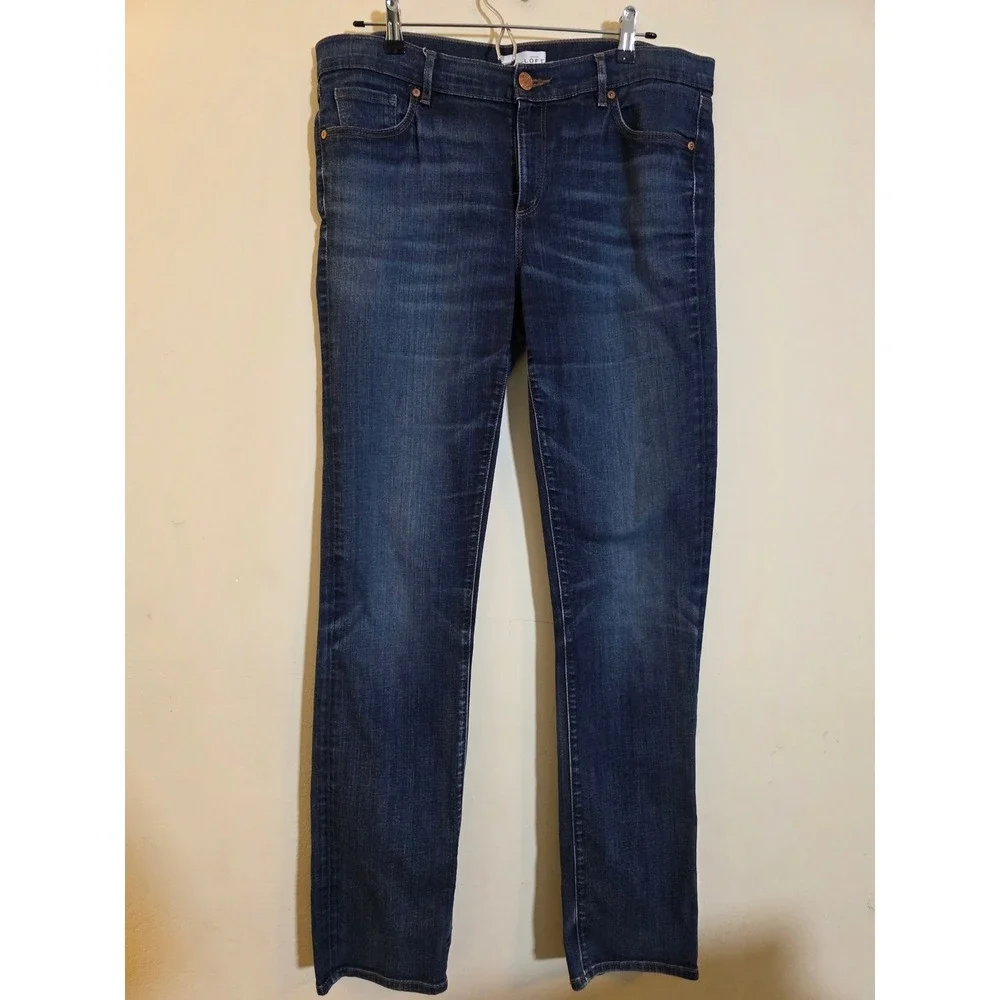 Loft‎ Modern Straight Leg Jeans Dark Wash Blue Denim Size 14 32T LTWF1625